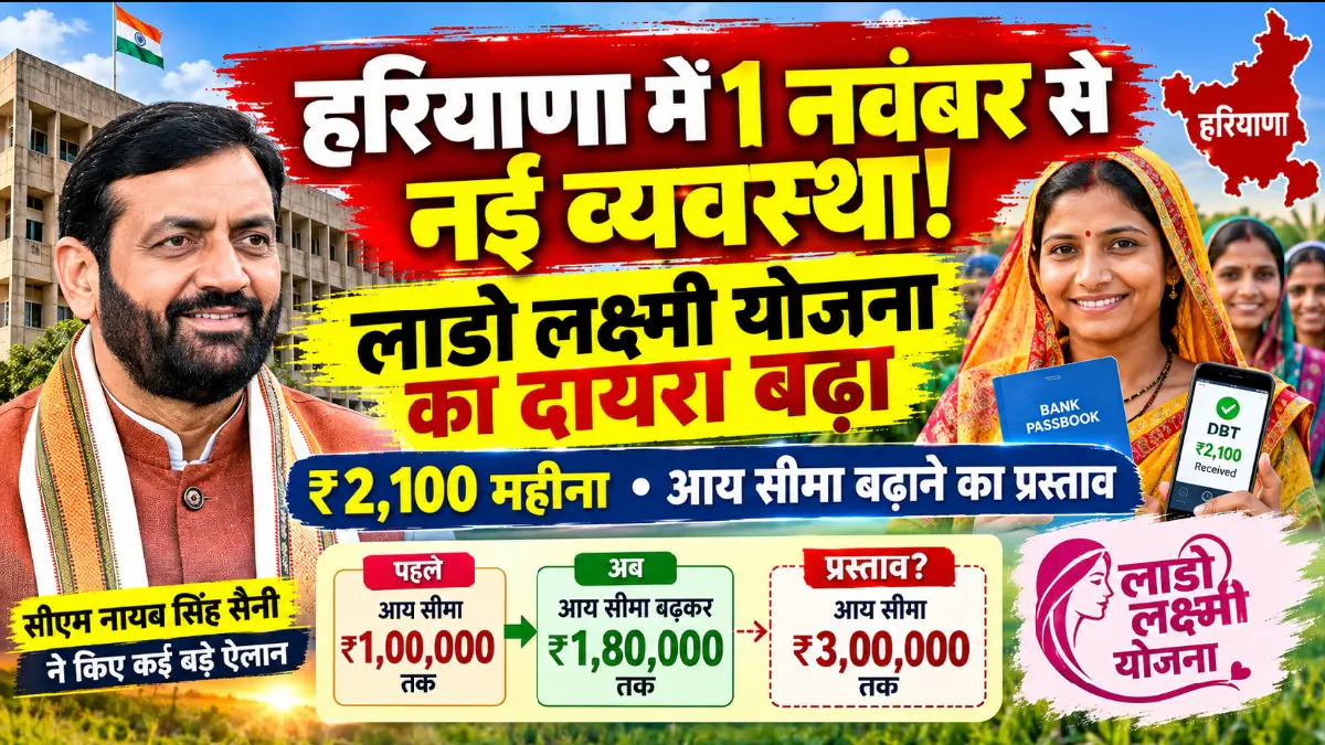 हरियाणा में 1 नवंबर 2026 से लागू होगी नई व्यवस्था, लाडो लक्ष्मी योजना का दायरा बढ़ा; सीएम नायब सिंह सैनी ने किए कई बड़े ऐलान