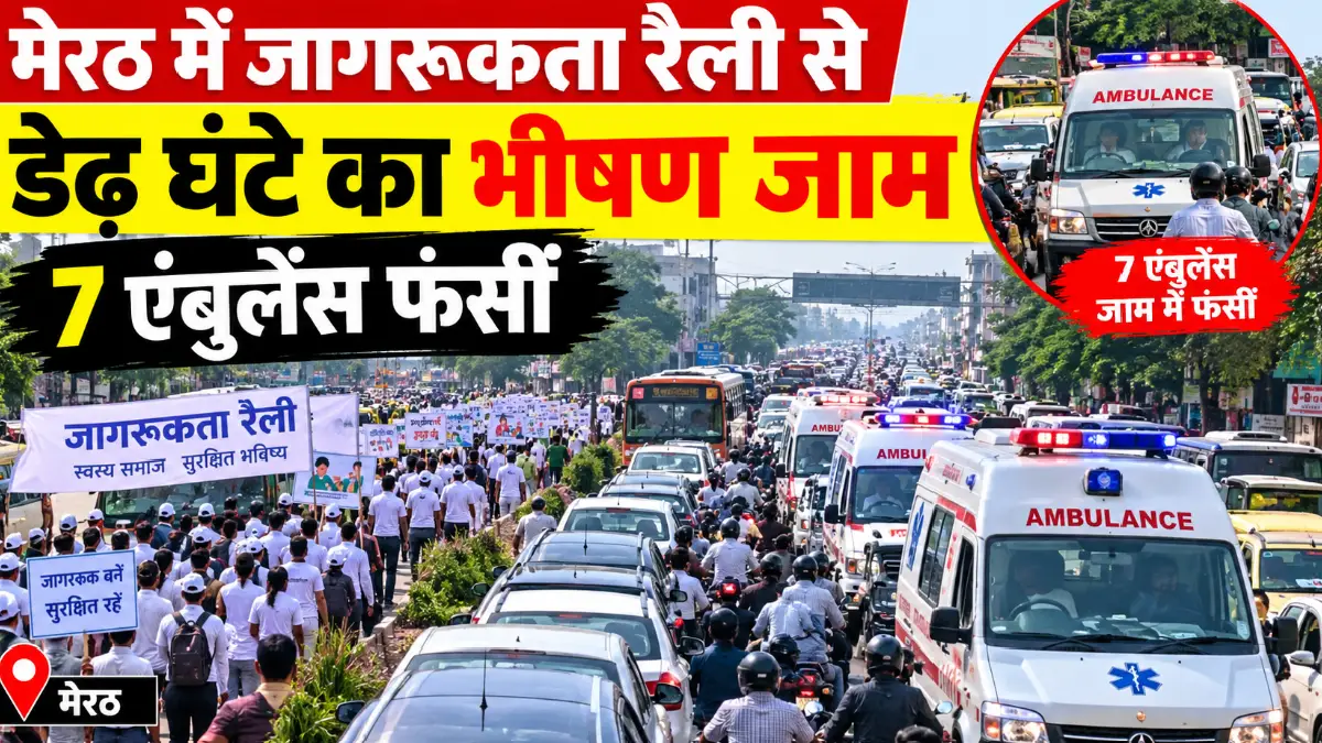 मेरठ में जागरूकता रैली से डेढ़ घंटे का भीषण जाम, 7 एंबुलेंस फंसीं